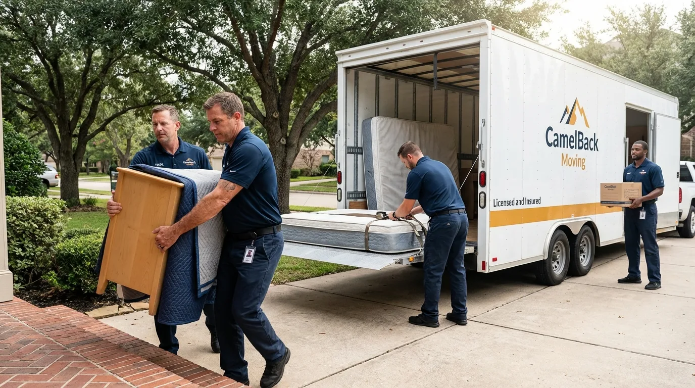 Crew loading residential truck for cross-state move from Williamsville, IL