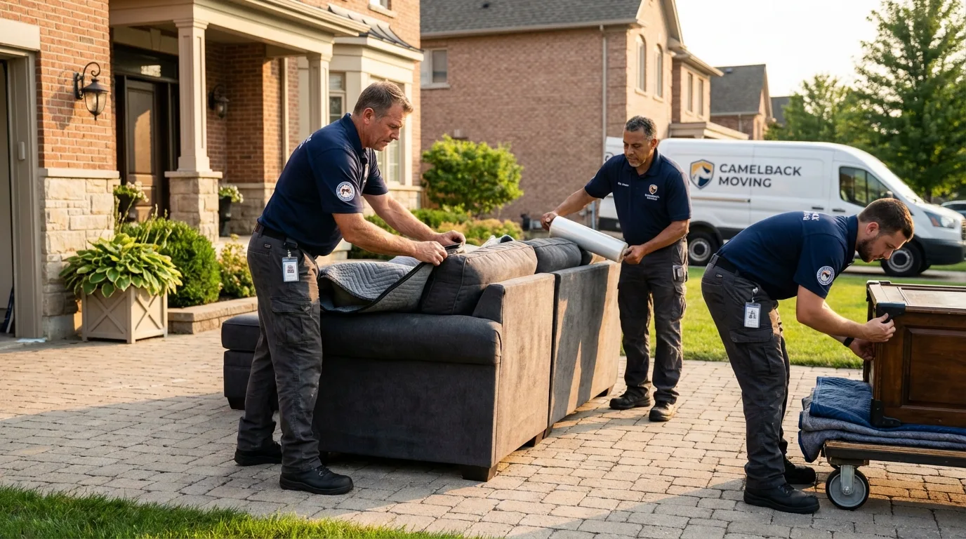 Large estate moving crew wrapping furniture in Williamsville, IL