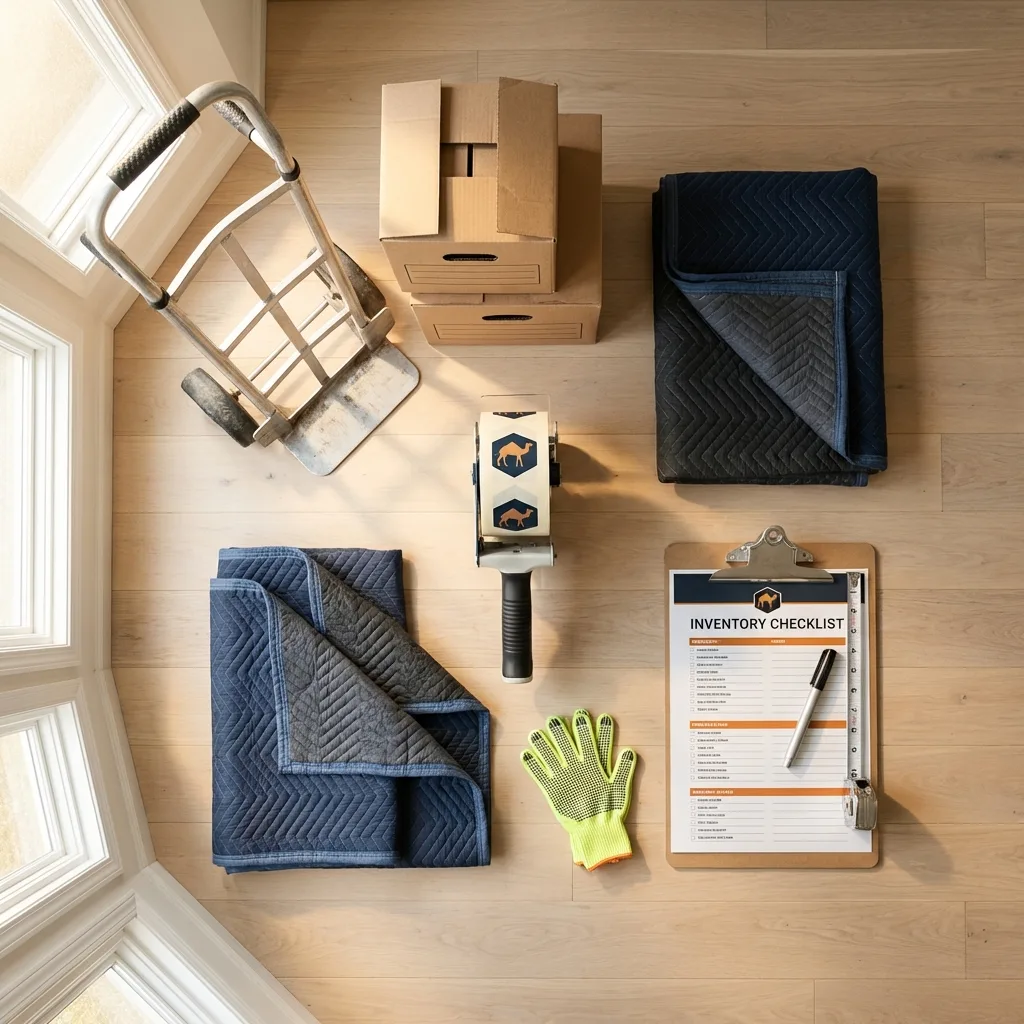 Professional moving supplies and packing materials layout for Williamsville residential relocations